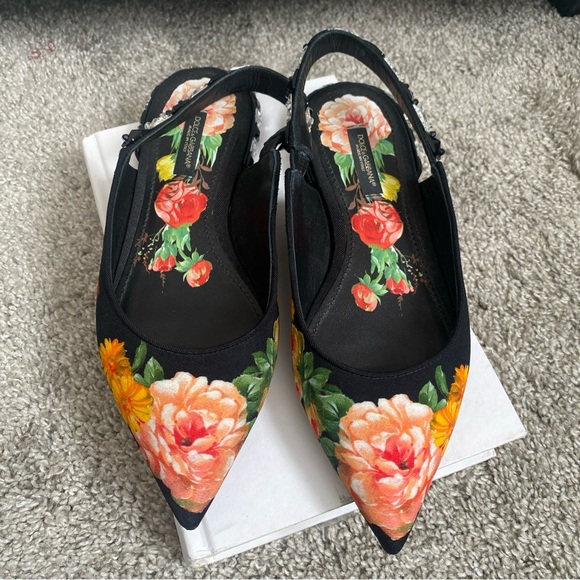 Dolce & Gabbana Women Sandals Viscose Floral Print Slingback Shoes Size 36/6 - Picture 1 of 7